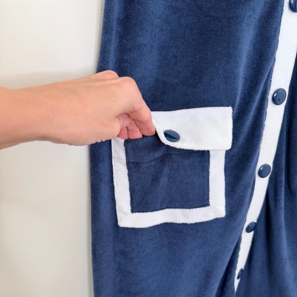 Atlantic-Pacific x Lake Pajamas Darcy Terry Cloth Button Front Shift Dress Navy - Picture 7 of 11